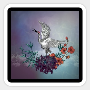 Wonderful crane with flowers Sticker